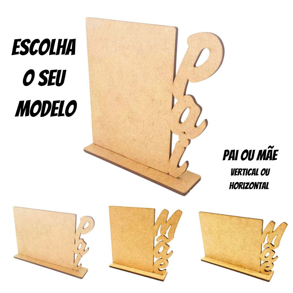 Kit 10 placa totem display mdf porta foto 10x7,5 cm para retrato vertical e horizontal Pai Dia dos pais