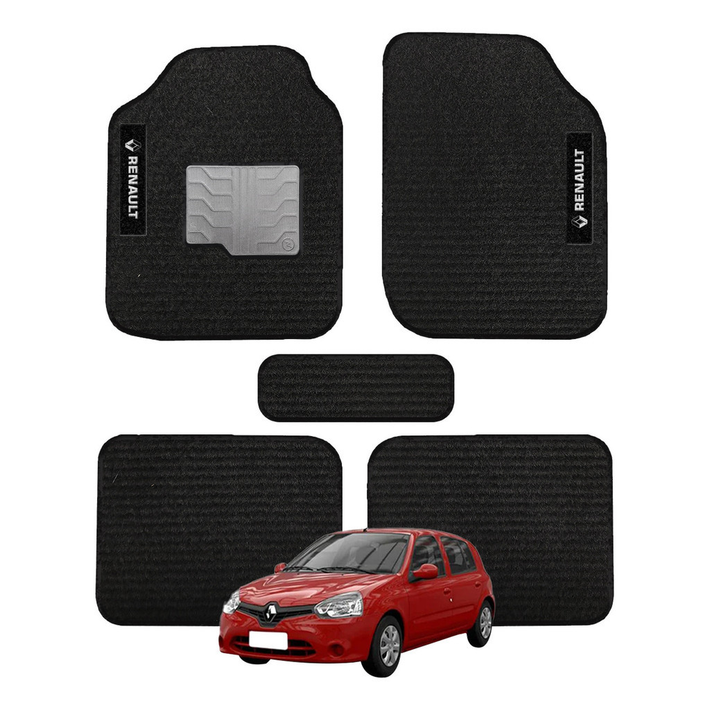 Kit de tapetes 5 peças específico Clio 1990 a 2011 Carpete Preto