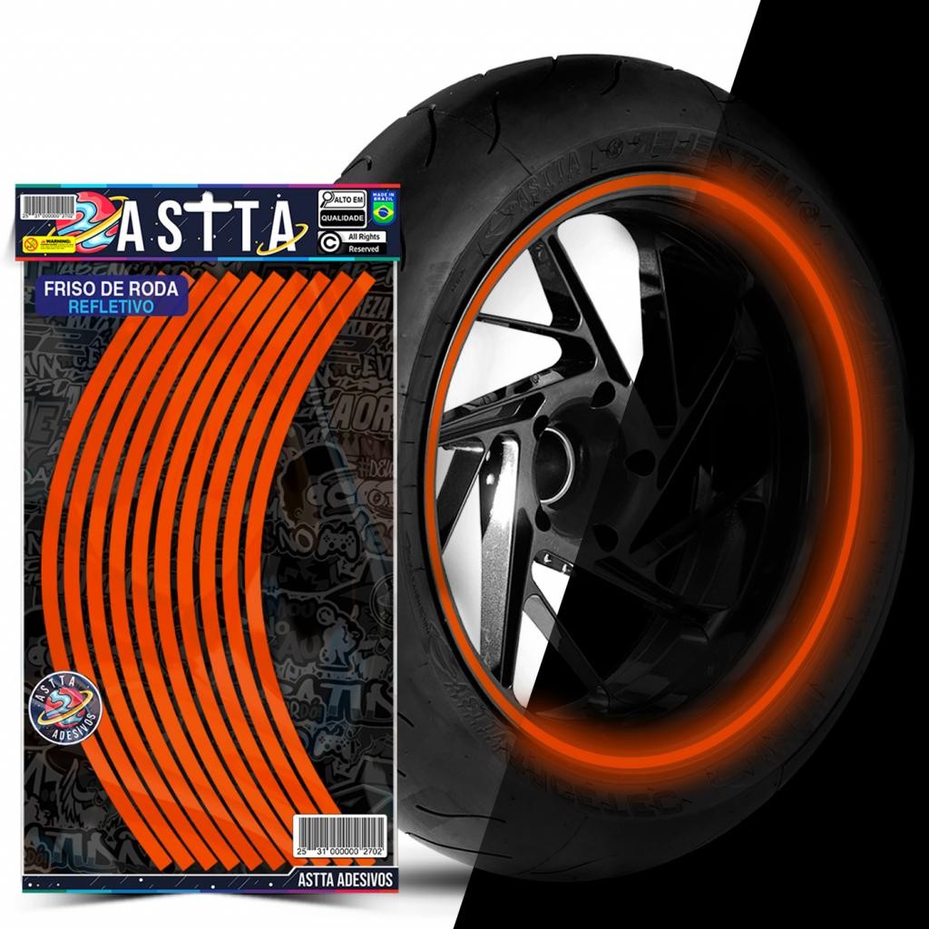 Kit Adesivos Friso de Roda M1 Laranja Roda Refletivo Aro 13 ao 22 Filete Resistente Para Moto e Carro