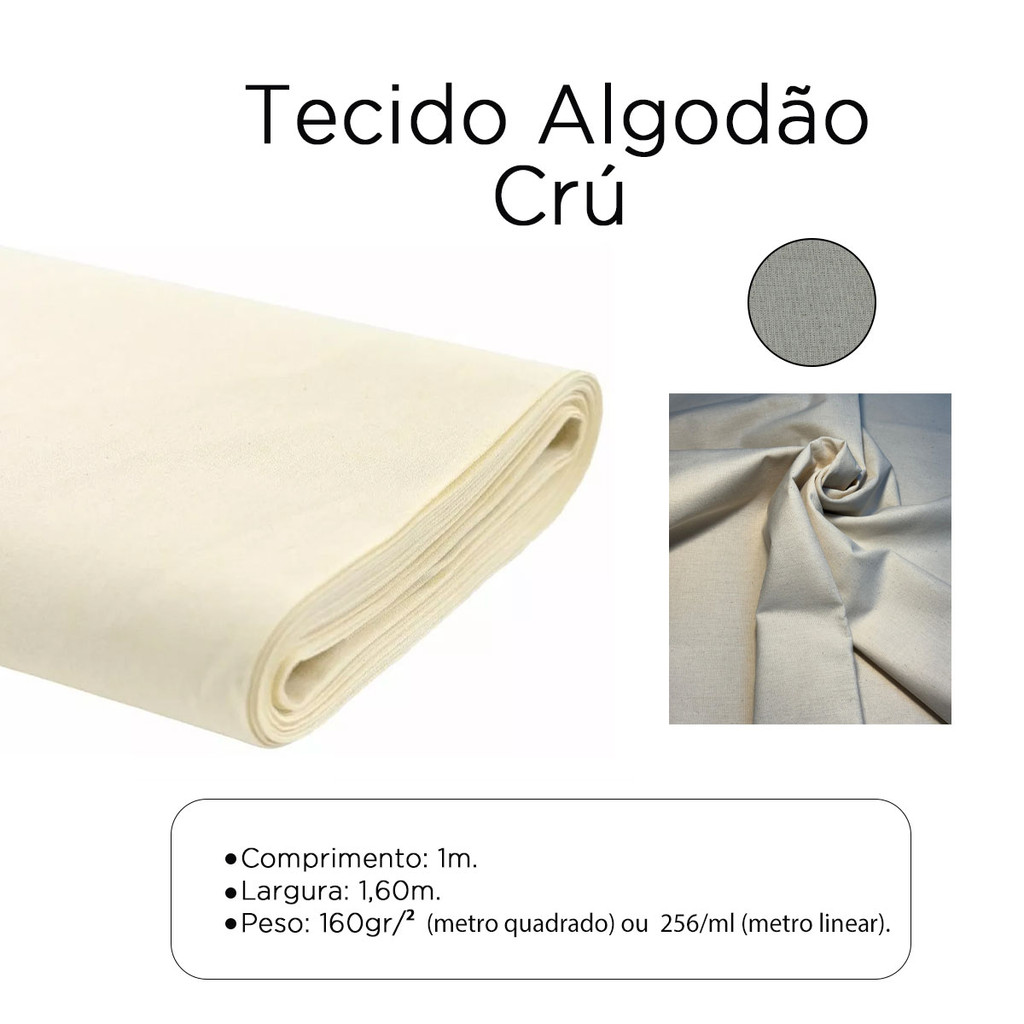 Tecido Algodão Cru 1 Metros Com Largura de 1,60 Cor Bege - Vestido, bolsa ou Roupas, Mascara, Camisa, Camisetas · foto 2