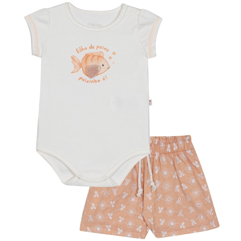 Conjunto Body em Suedine e Shorts em Laise com forro - Nini Bambini
