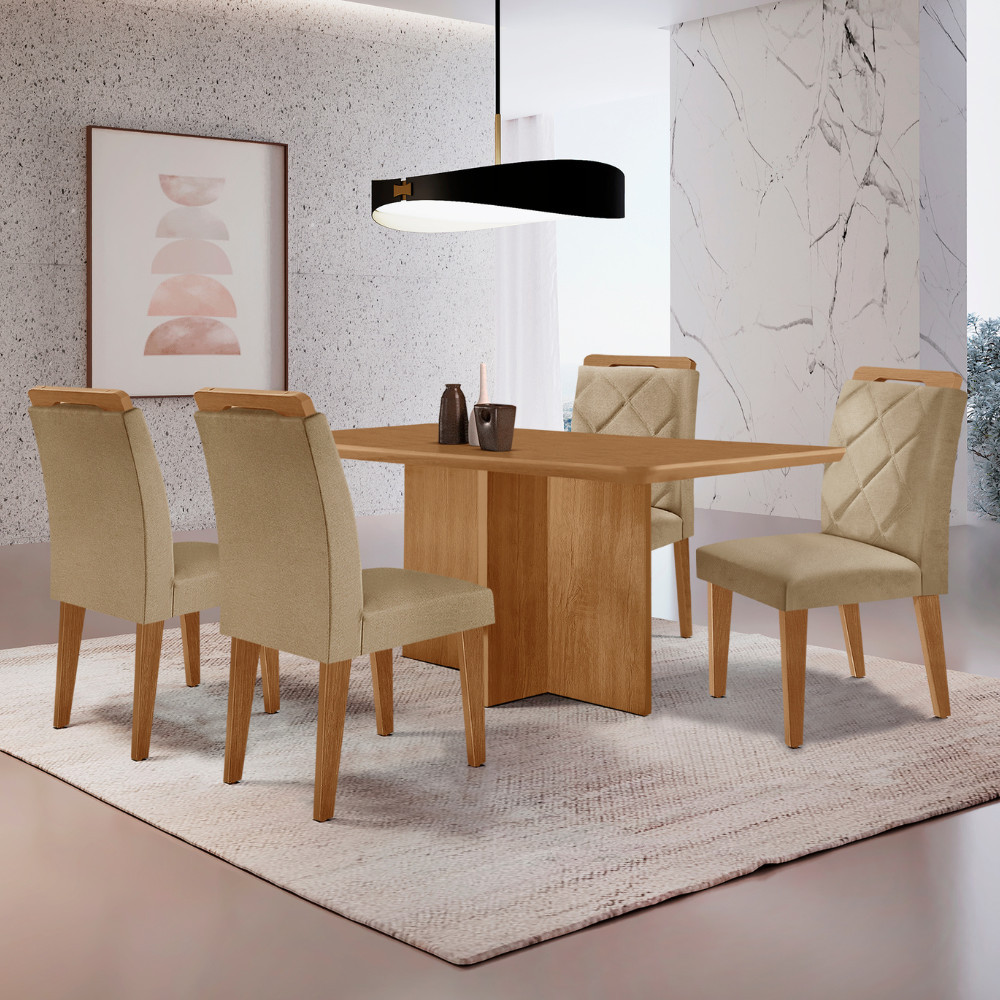 Mesa de Jantar Olímpia 120cm MDF Canto copo e com 4 Cadeiras Melissa em Oferta na Shopee