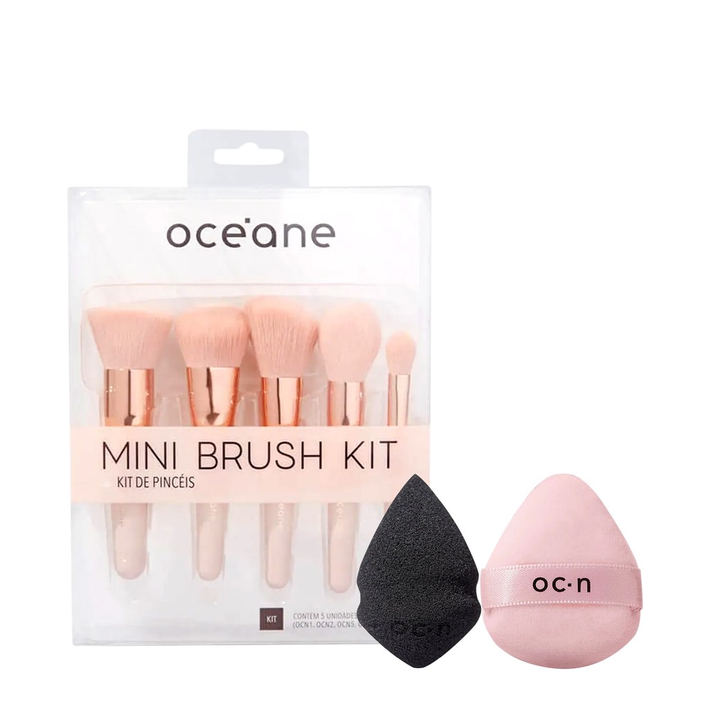 Kit Océane Mini 5 Pincéis Drop e Powder Puff Rosa (3 produtos) em Oferta na Shopee