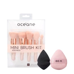Kit Océane Mini 5 Pincéis Drop e Powder Puff Rosa (3 produtos)