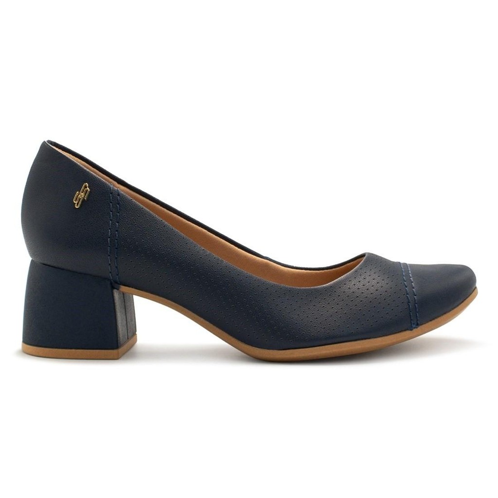 Scarpin Usaflex Feminino Couro Salto Bloco Furos Casual UC0101