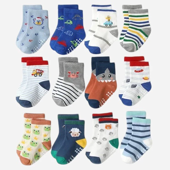 Kit 6 e 12 Pares de Meias Masculino para Recém Nascidos e Bebê Menino c/ Antiderrapante — imagem 1