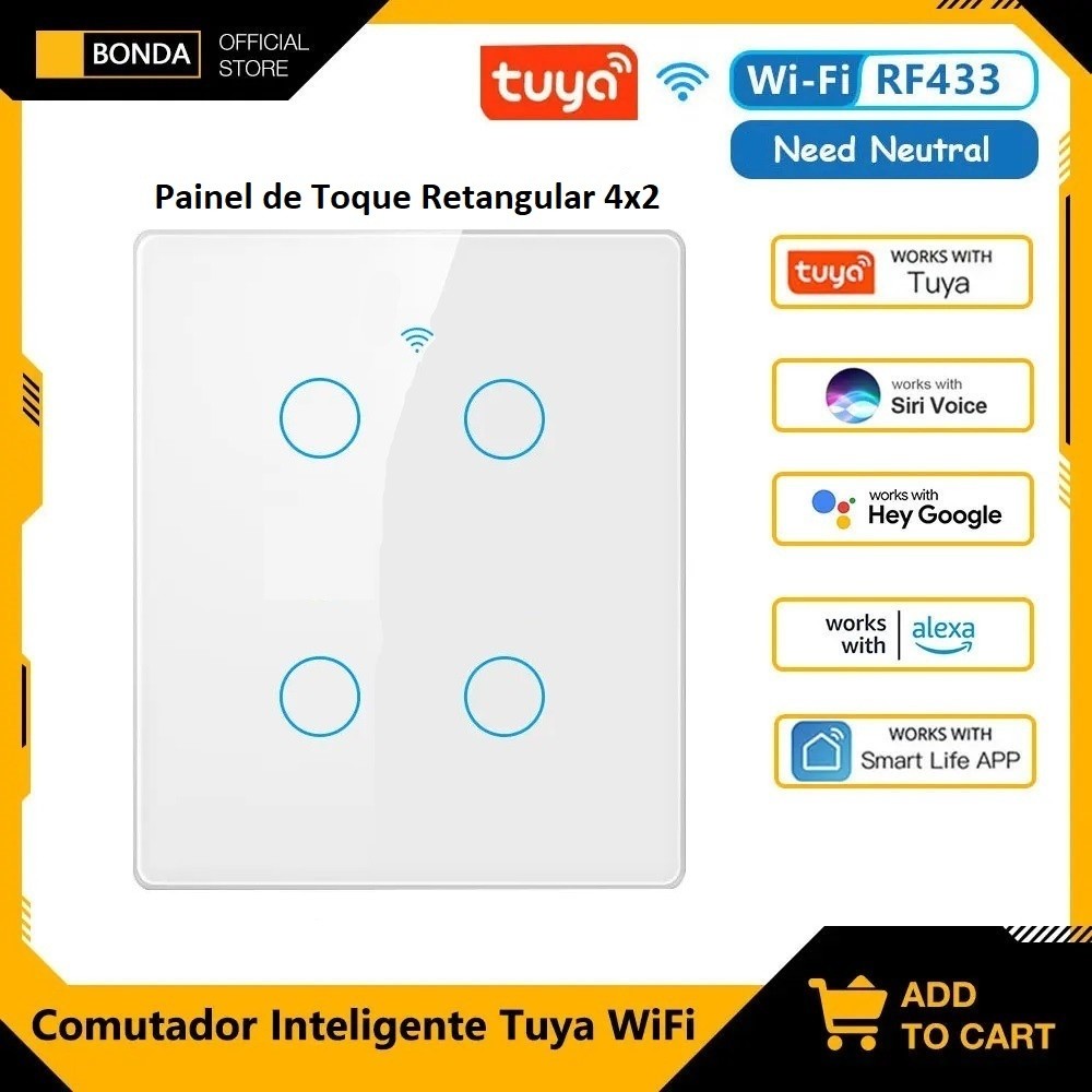 Tuya WiFi Smart Touch Switch Luz, (4x4 - 6) Gang, C5, remoto ligado e desligado Luz,  Alexa, Google Home
