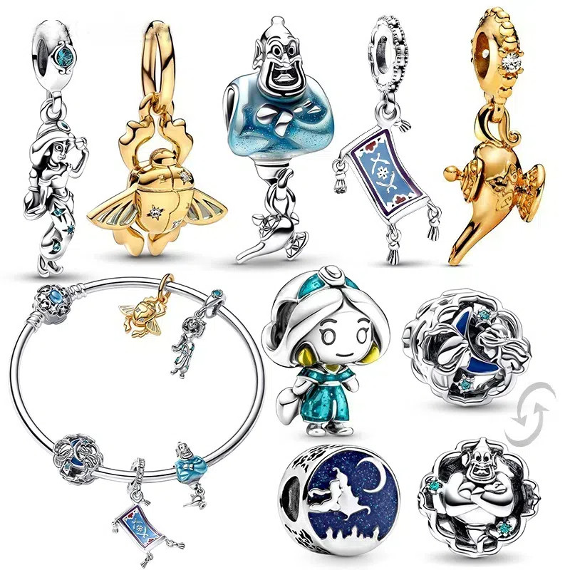 Berloque De Prata 925 Clássico Charme Aladdin Magic Lamp Bracelet Acessórios Jasmine Princesa Colar Pingente Jóias em Oferta na Shopee
