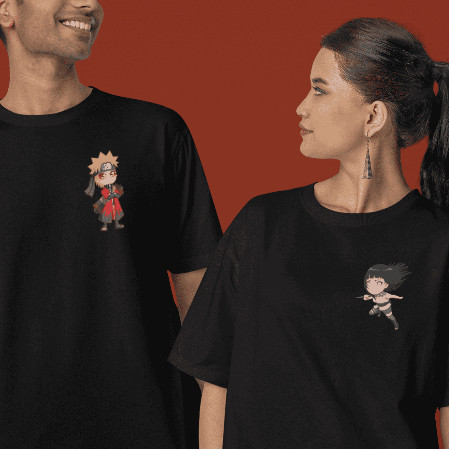 Camiseta Kit Casal Naruto + Hinata ALL BLACK Algodão Unissex