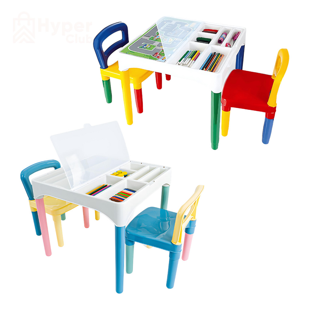 Mesa Didática Infantil com 2 Cadeiras, Tampo com Porta-Objetos Mesa Educativa
