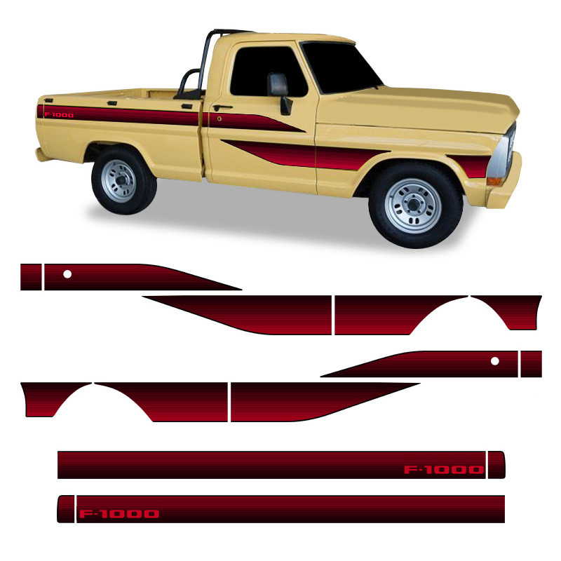 Faixa Compativel F-1000 1989 Adesivo Vermelho Cabine Simples