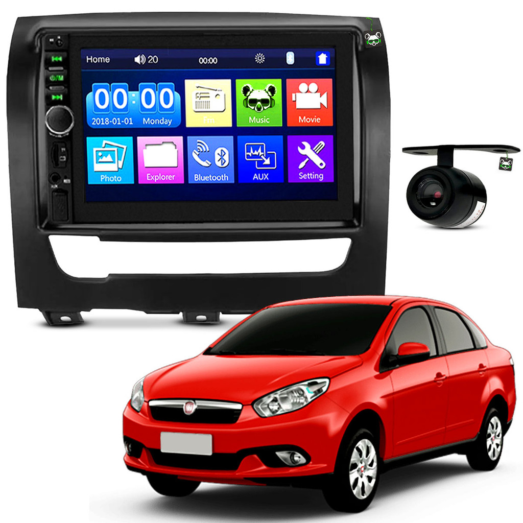 Kit Central Multimidia 2 Din Siena + Câmera + Moldura Grafite - Spare Parts and Accessories for Vehicles