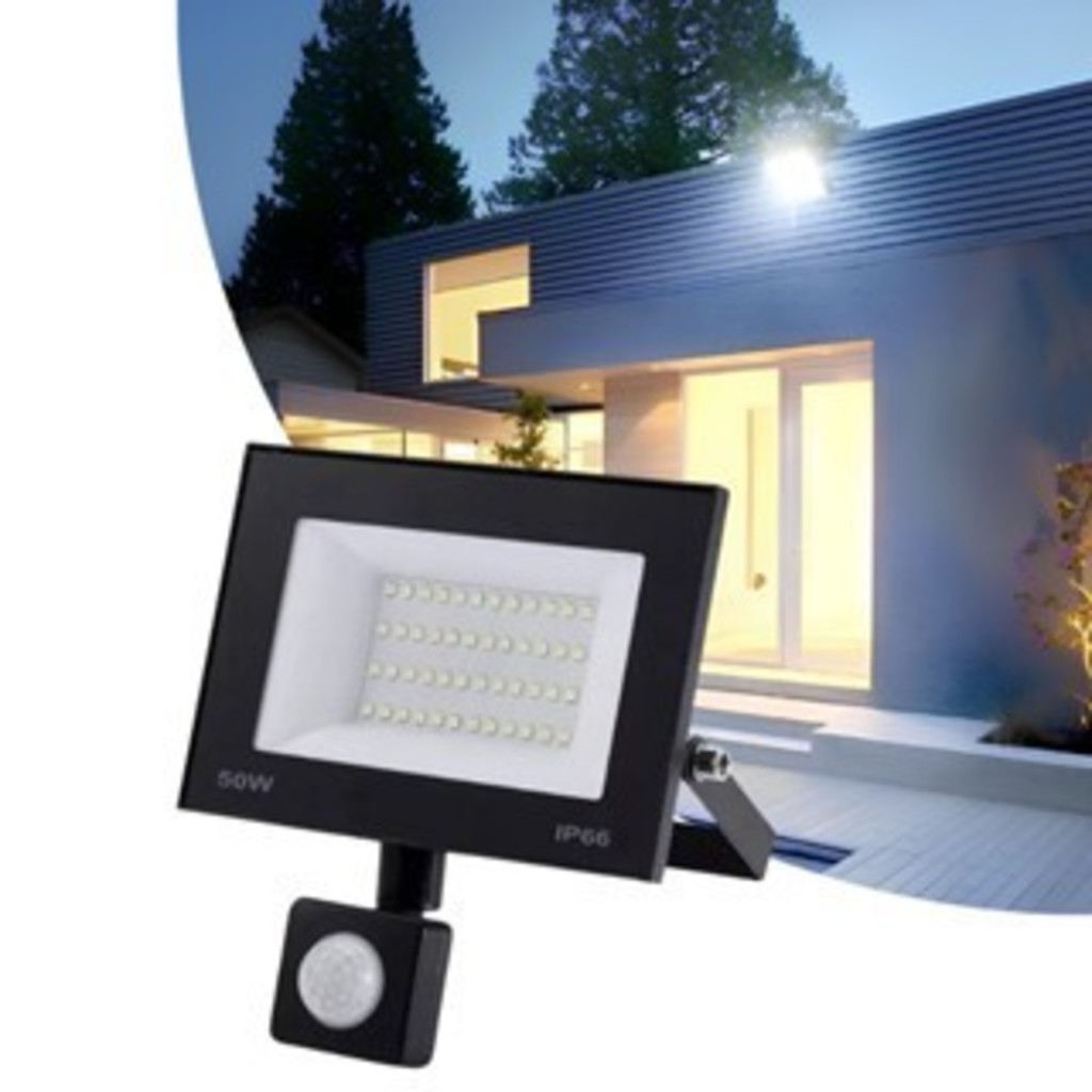 Refletor Mini 50W Sensor De Movimento Iluminação Econômica Branco frio 6500K 2UN 6UN 8UN Luminax