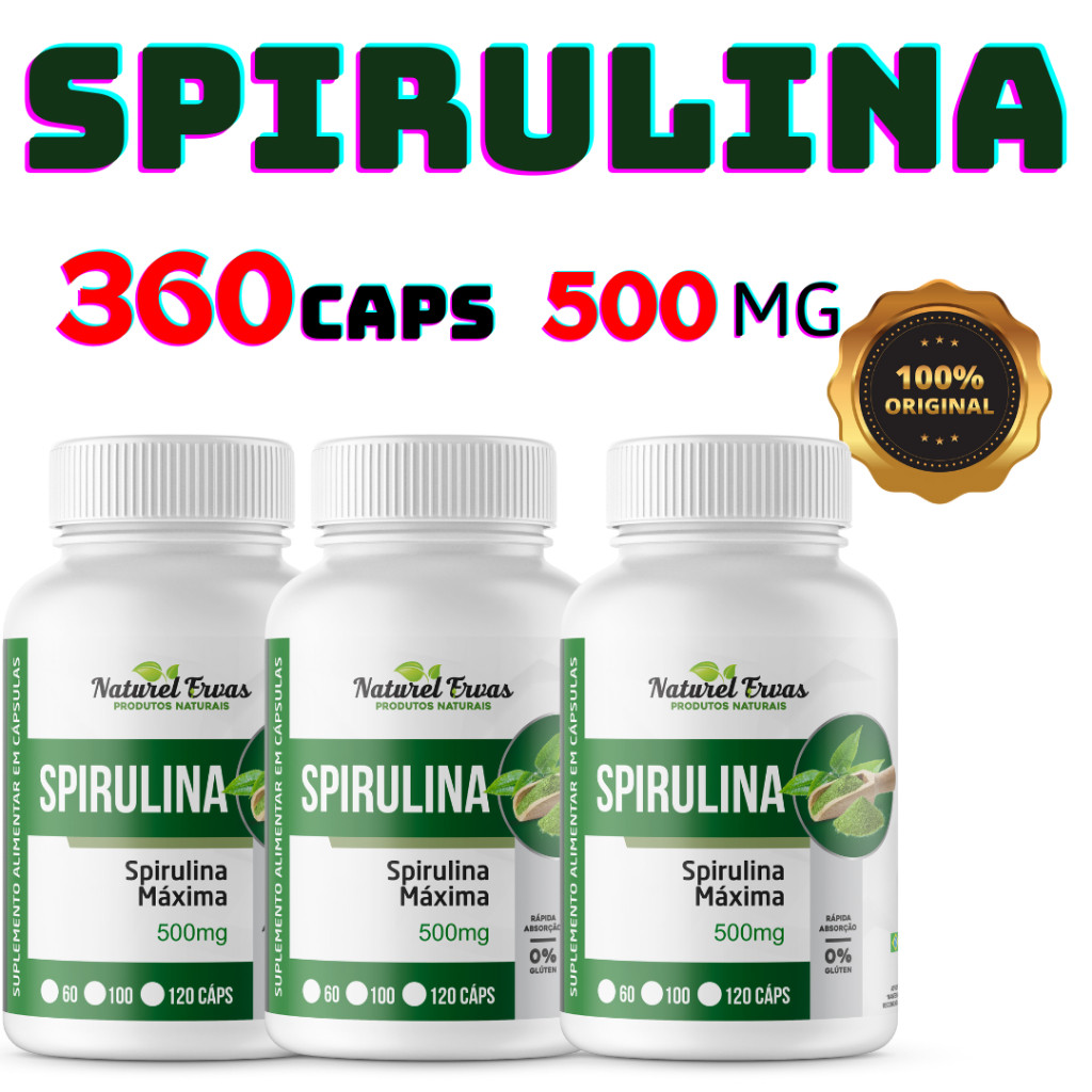 Spirulina Pura 120 cápsulas de 500mg em Oferta na Shopee