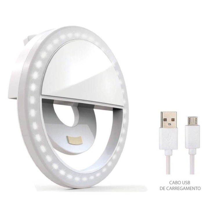 Luz LED selfie para telefone, luz de anel de selfie LED recarregável com clipe