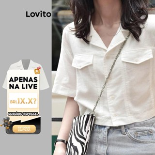 (LIVE STREAM SALE) Lovito Blusa casual de bolso falso com botão liso para mulheres L82AD020 em Oferta na Shopee
