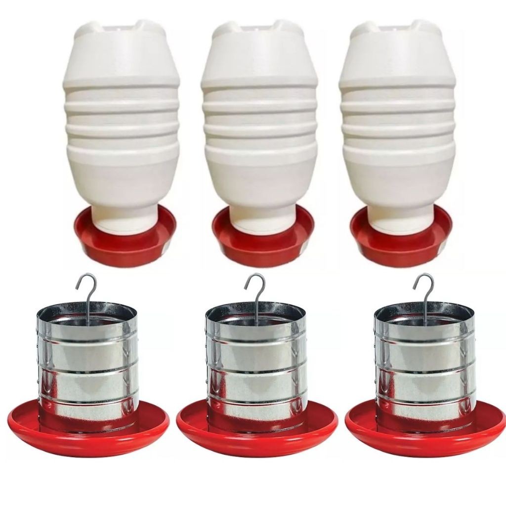 Kit 3 Bebedouro Ecológico 5L + 3 Un Comedouro Tubular 5 kg Frango Galinha Codorna Faisão
