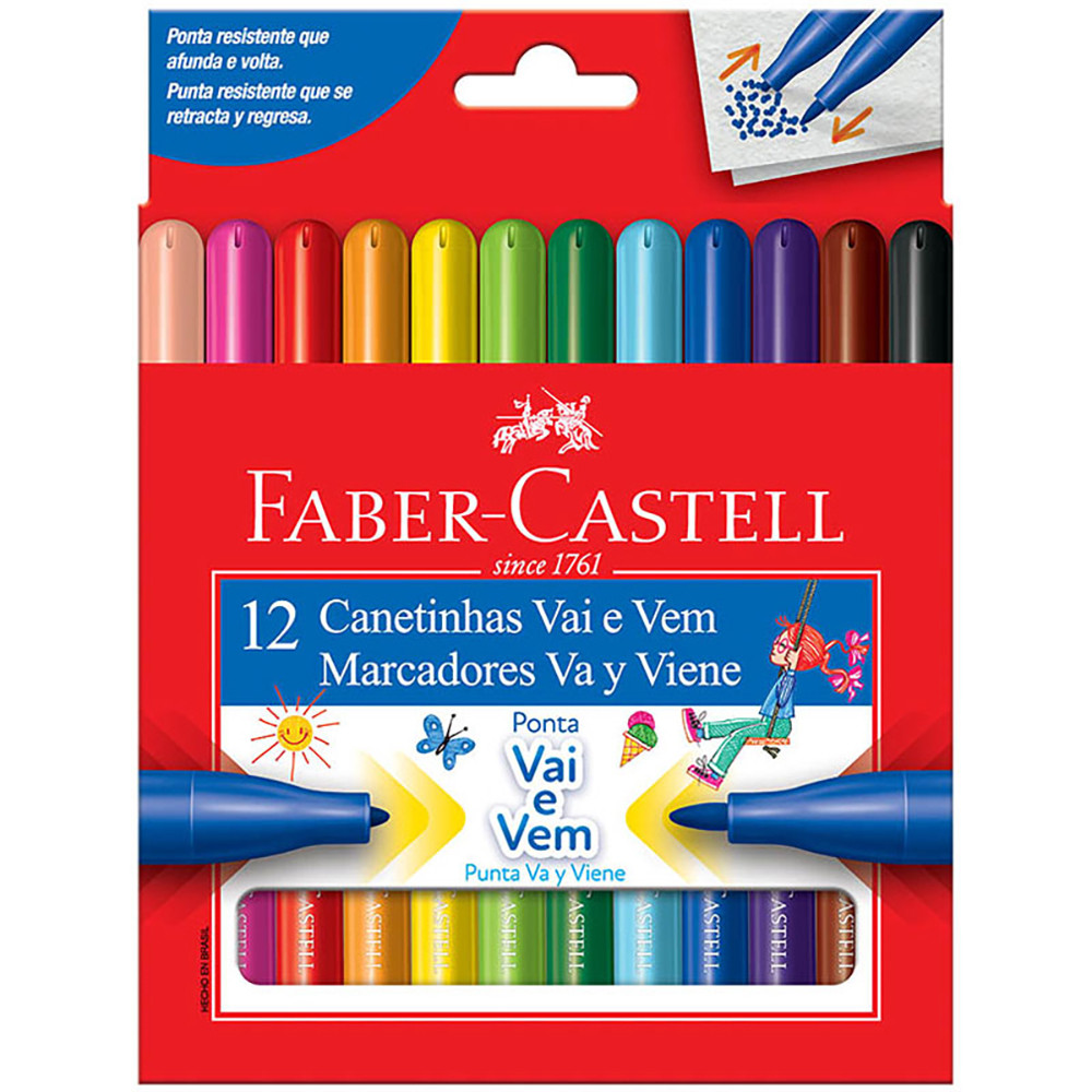 Caneta hidrográfica Vai e Vem com 12 cores 150112VVZF Faber-Castell