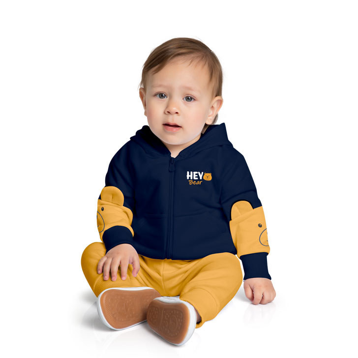 Conjunto Infantil de Frio Menino Blusa Moletom e Calça Moletom Hey Azul Marinho - Kyly
