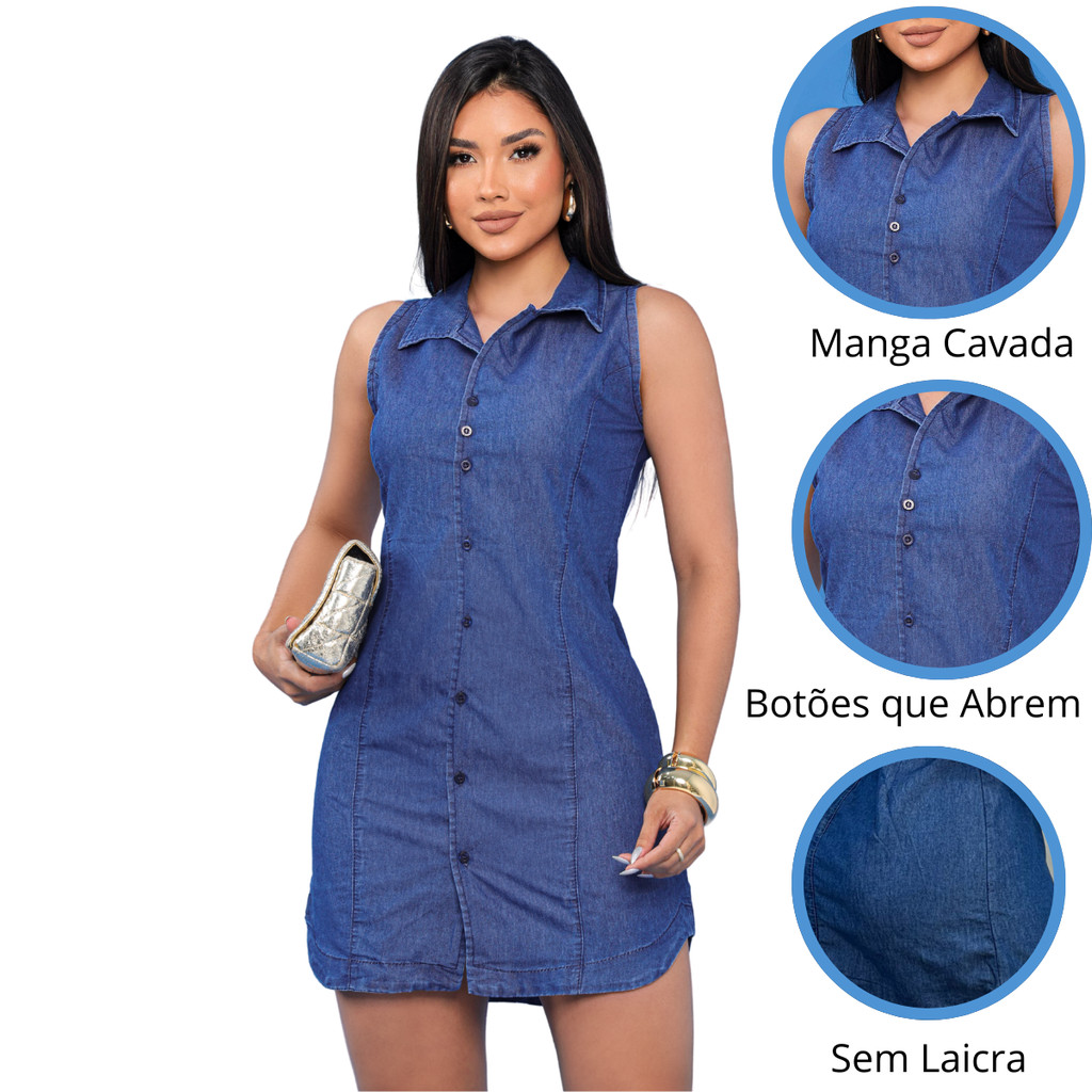 Vestido Jeans Sem Manga Estilo Camisão Casual, Tecido Fresco, Botões Frontais em Oferta na Shopee