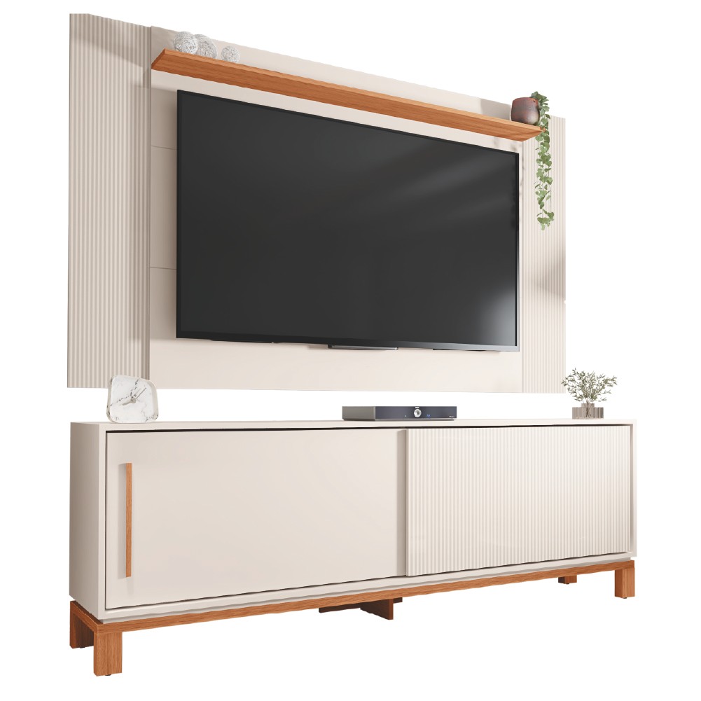 Rack Bancada Com Painel Para TV até 65 Polegadas 1,80m Ripado Impressão 3D 2 Portas Dubai Madeirado em Oferta na Shopee