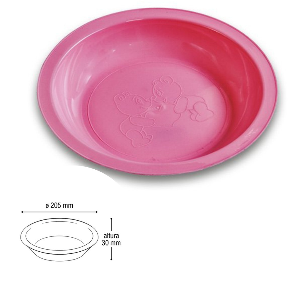 Kit 2 Prato Infantil de Plástico Desenho de Ursinhos Rosa