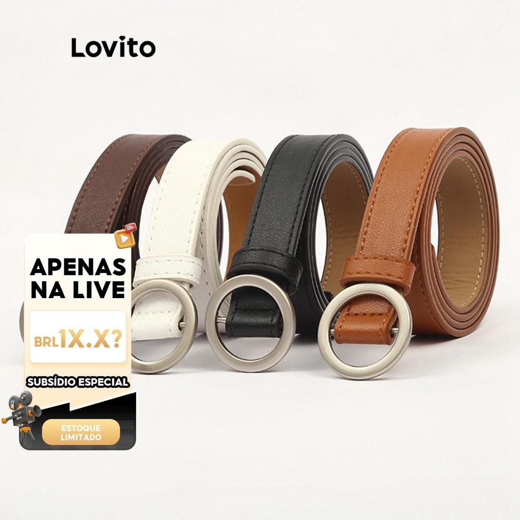 (Live Hosts' pick)Lovito Casual Cinto Liso Básico Não Poroso L38ED014 (Preto/Café/Marrom) em Oferta na Shopee
