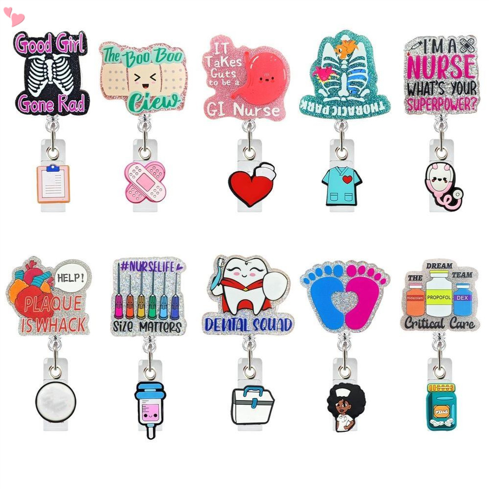 Enfermeira Crachá Carretel Retrátil Titular Bling Glitter ID Nome Enfermagem Jacaré Clipe Para Escritório Enfermeiras Mé em Oferta na Shopee