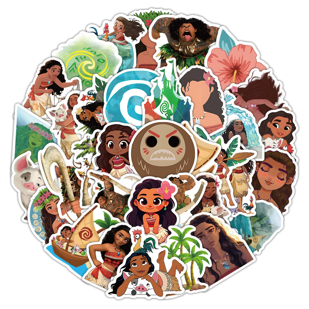 Pacote De Adesivos Moana 2 Ocean Adventure (52 Unidades) | Decalques De Desenhos Animados Resistentes A UV Para Material