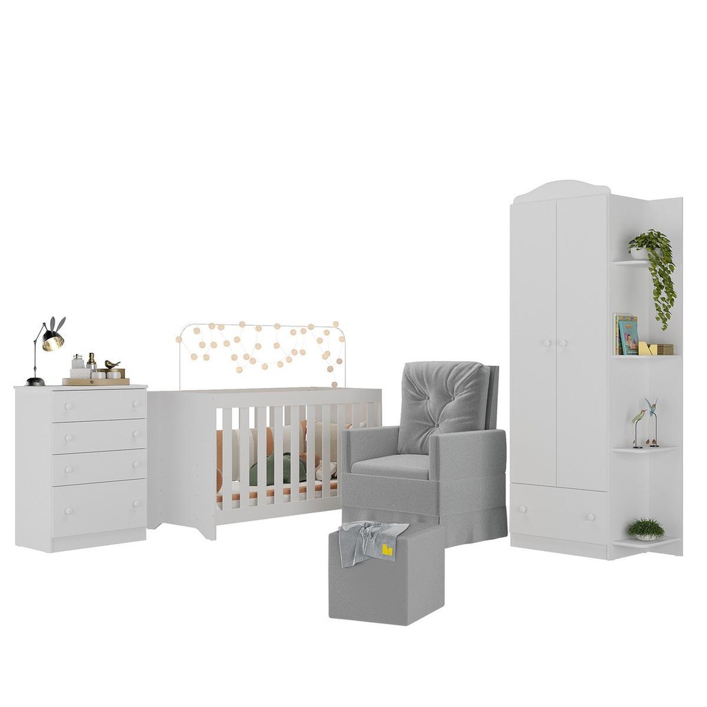 Quarto Infantil Completo com Poltrona de Amamentação e Puff Multimóveis MP4080 em Oferta na Shopee
