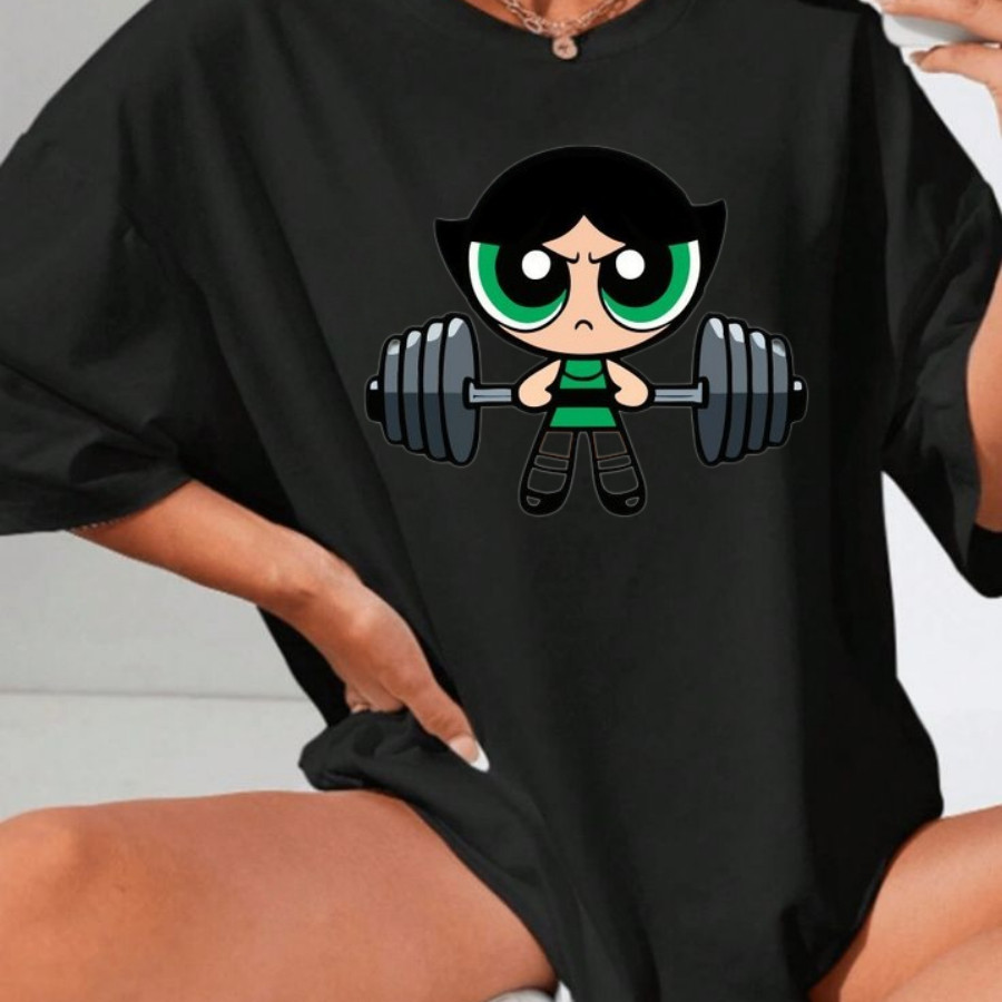 T-shirt Camisetão Algodão Feminino Gym Larga Blusão Academia Camiseta Treino Meninas Super Poderosas