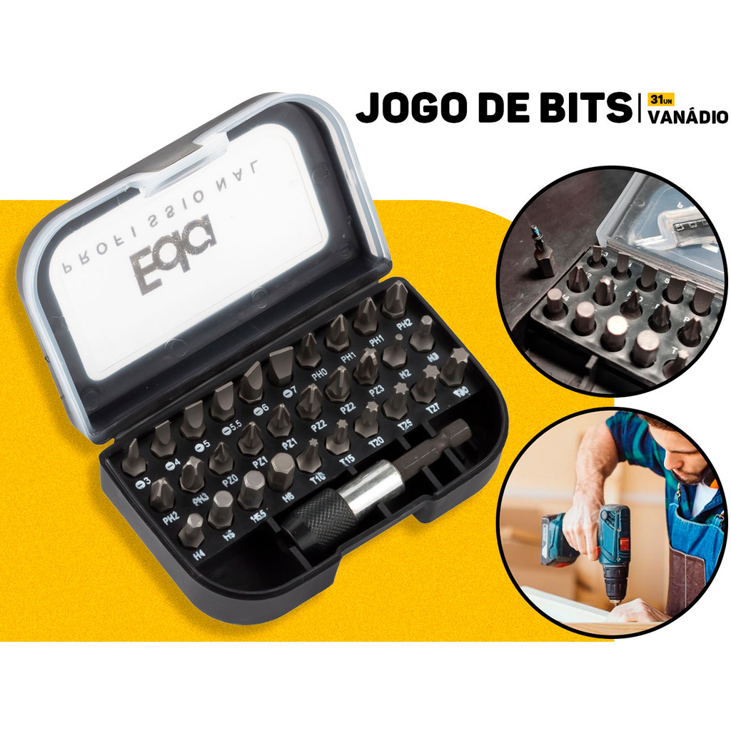Jogo De Bits Ponteiras P/ Parafusadeira 31 Peças Universal Eda Em Aço Cromo Vanádio C/ Estojo Resistente em Oferta na Shopee