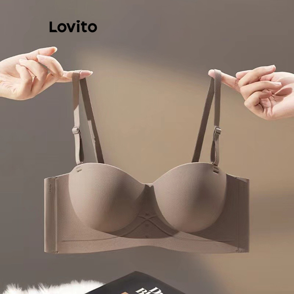 (Trendy) Lovito Bralette Casual Liso Básico Para Mulheres LNE37064 em Oferta na Shopee