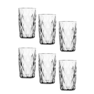 Jogo de 6 Copos Vidro Diamond Altos Resistente Transparente 350ml Água Bebida Suco Drink B...