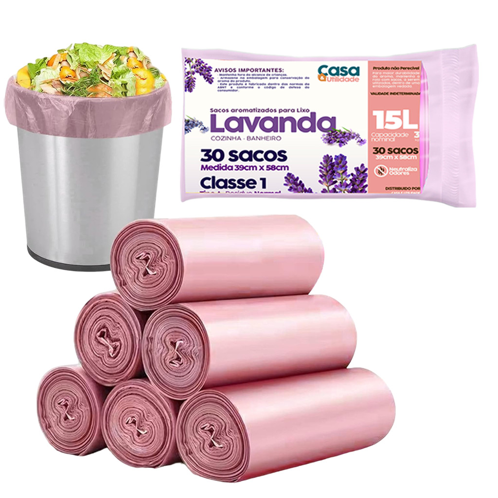 Kit Sacos de Lixo 15 Litros Perfumado Lavanda Banheiro Pia Cozinha Anti Odores Neutraliza em Oferta na Shopee
