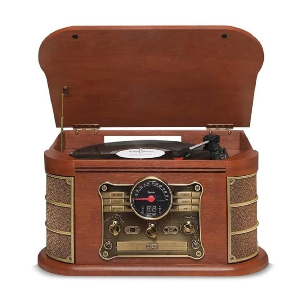 Vitrola Raveo Spazio 25w Bluetooth Bivolt CD Usb FM Marrom em Oferta na Shopee