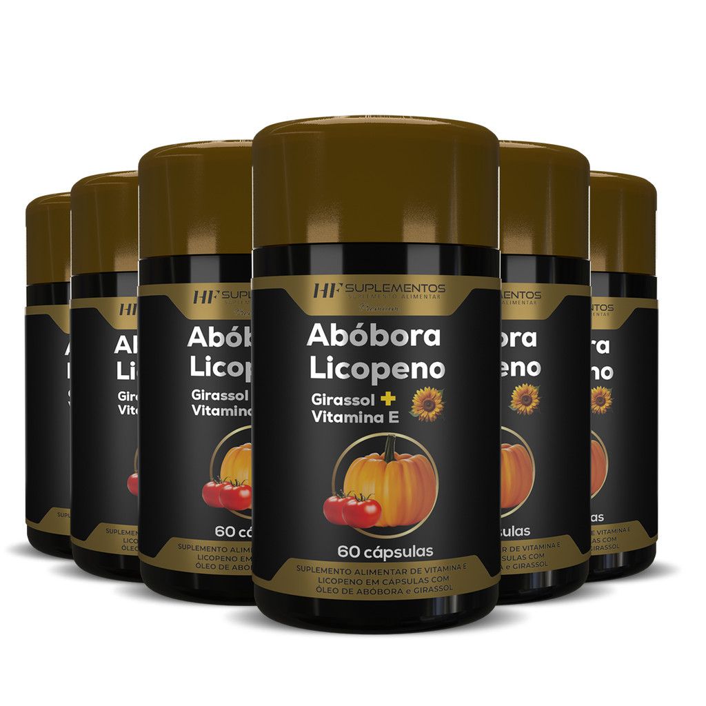 Kit 6 unid Óleo de Semente de Abóbora + Licopeno 60 cápsulas HF Suplementos – Rotina Equilibrada!