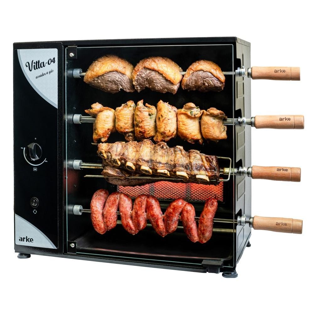 Churrasqueira a Gás GLP Rotativa Arke Vitta 4 Espetos 220V Preto em Oferta na Shopee