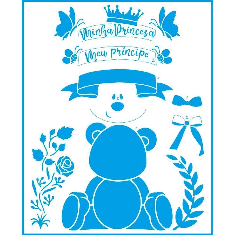 Stencil Litoarte 20 x 25 cm - STR-183 Minha Princesa, Meu Princípe, Ursinho Sobreposição em Oferta na Shopee