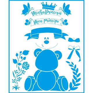 Stencil Litoarte 20 x 25 cm - STR-183 Minha Princesa, Meu Princípe, Ursinho Sobreposição em Oferta na Shopee