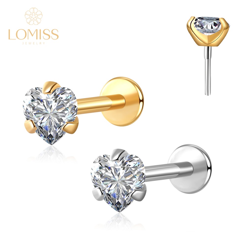 Piercing Labret Push Pin Zircônia Coração Helix Tragus Conch Helix Nariz Lobe Orelha Hipoalergênica em Oferta na Shopee