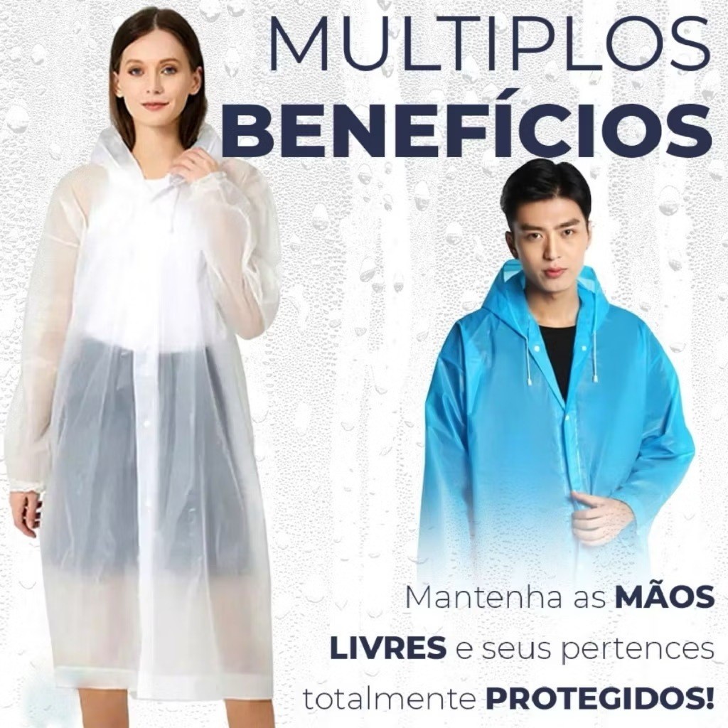 Kit 2 Capa Chuva Adulto Confortável Adolescente Capuz Impermeável Unissex Kit 2 Capa Chuva Adulto Confortável Adolescente Capuz Impermeável Unissex