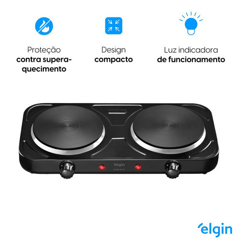 Cooktop Elétrico Portátil 2 Bocas Elgin 2000W com Vidro Temperado FG02 para Cozi