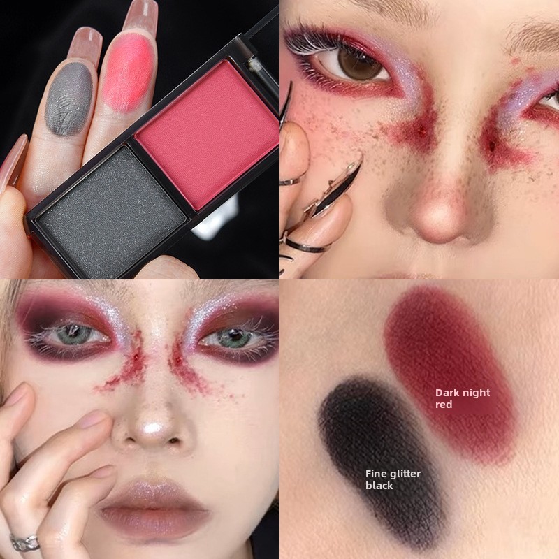 Paleta De Sombras Azul Com Glitter Esfumaçado , 2 Cores , Vermelho , Preto , Verde , Fosco , Escuro , Punk , Pigmento ,