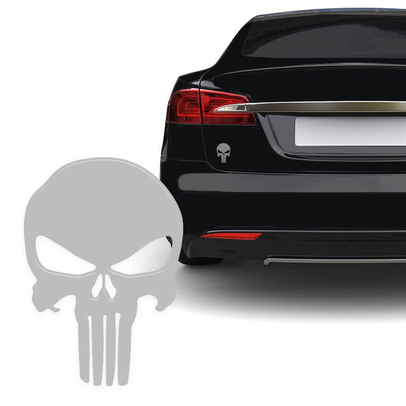 Adesivo Resinado Caveira O Justiceiro Prata Carro Moto