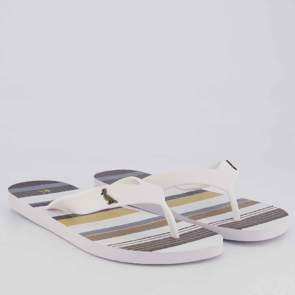Detalhes do Chinelo Reserva Trancoso Listrado Branco e Azul
