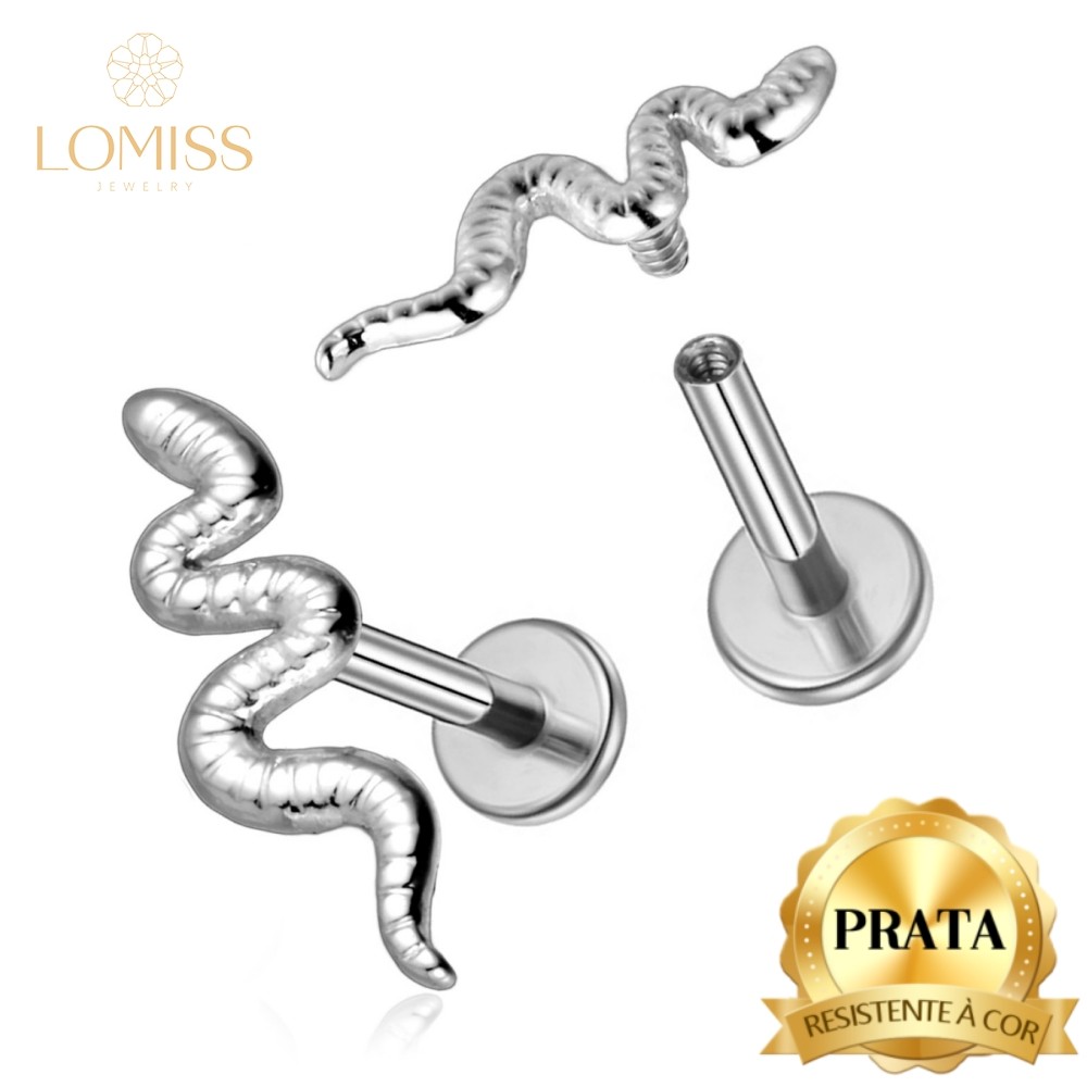 Piercing Labret Cobra Prata 925 Helix Flat Conch Tragus