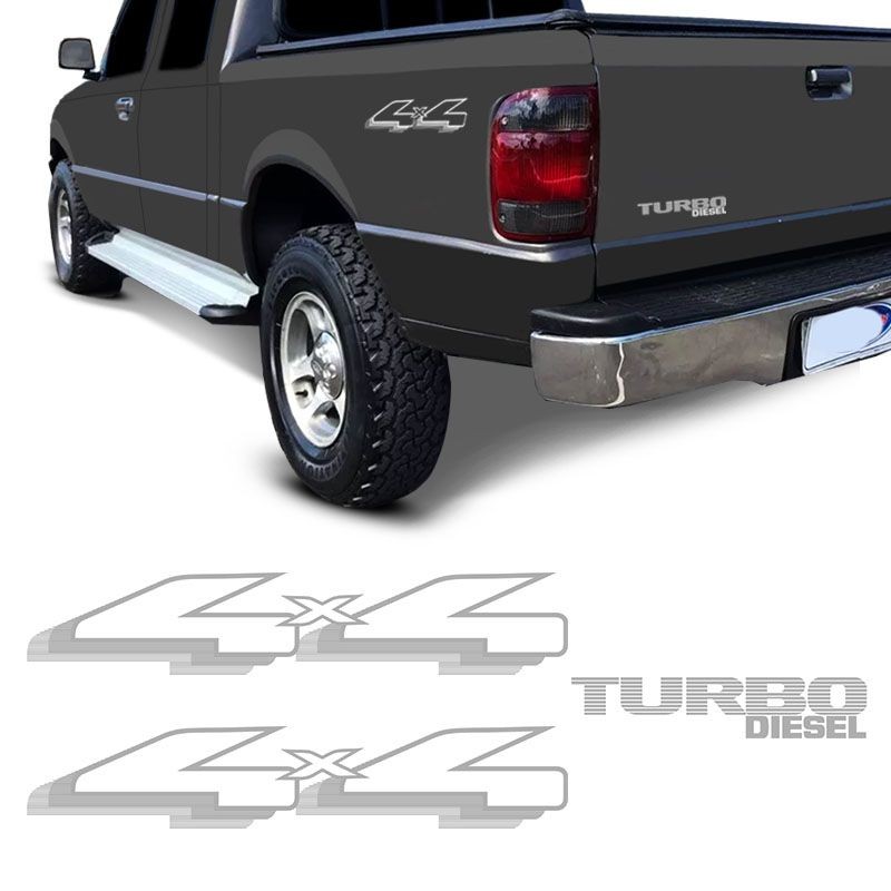 Kit Adesivos Compativeis C/ Ranger 4x4 + Turbo Diesel Cinza