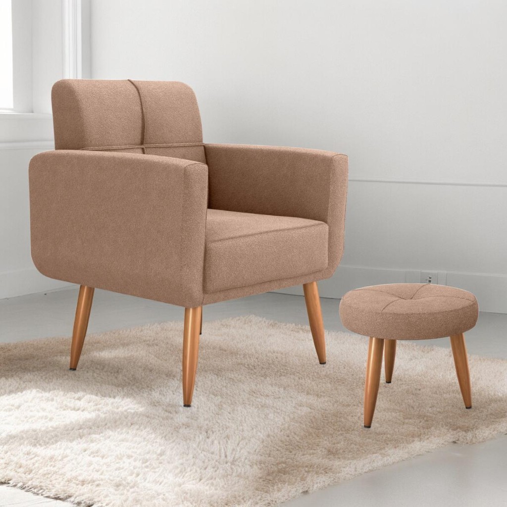 Jogo Poltrona e Puff para Sala Hazen Boucle Marrom