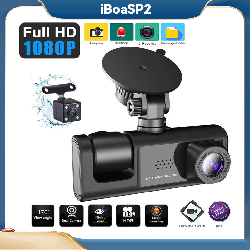 Câmera De Segurança 1080P 3 Lentes Câmera De Painel Gravação De Vídeo DVR Para Carro Gravação Frontal Traseira E Interna